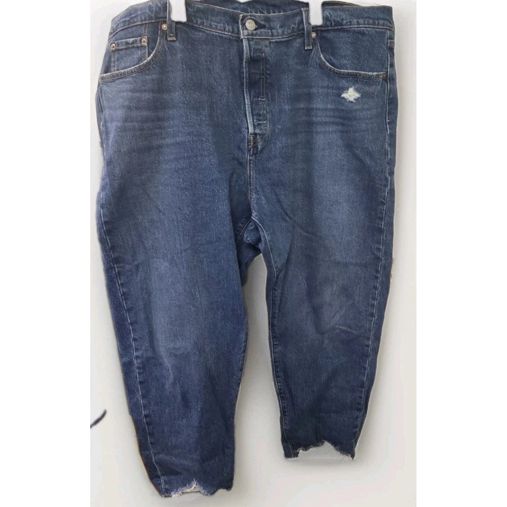 Levis 501 Original Fit Straight Leg Jeans Blue Distressed Raw Hem 42 x 26